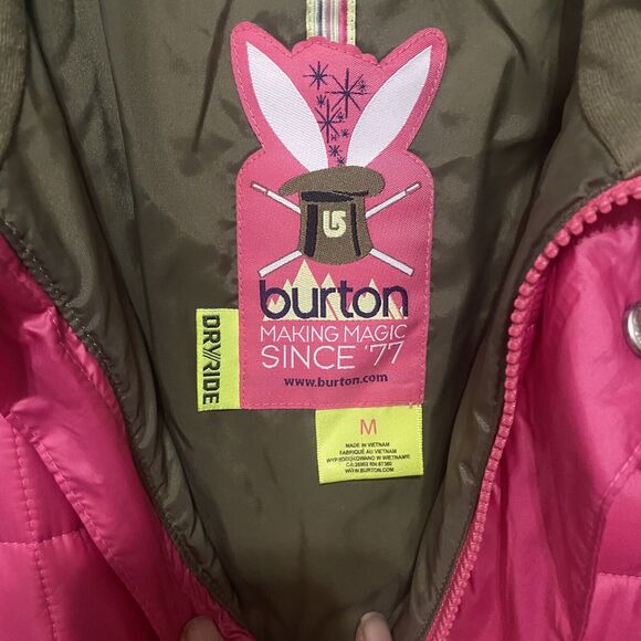 Burton Dry Ride Ski Jacket Womens Sz M Pink Insulated Pockets Full Zip Snap - Picture 7 of 12
